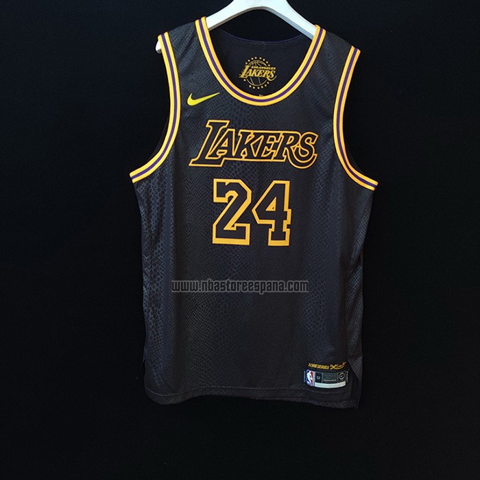 Camiseta Los Angeles Lakers Kobe Bryant NO 24 Black Mamba Autentico Negro
